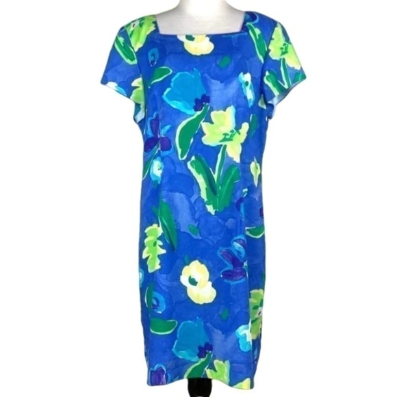 Vintage Jessica Howard dress size 16 floral 90s Hawaiian square neck - Picture 1 of 7